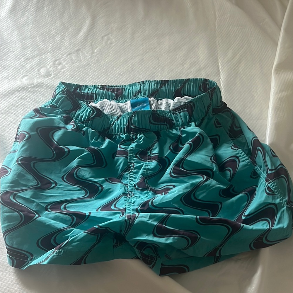 Teal and dark burgundy Patterned Swim Shorts men’s small